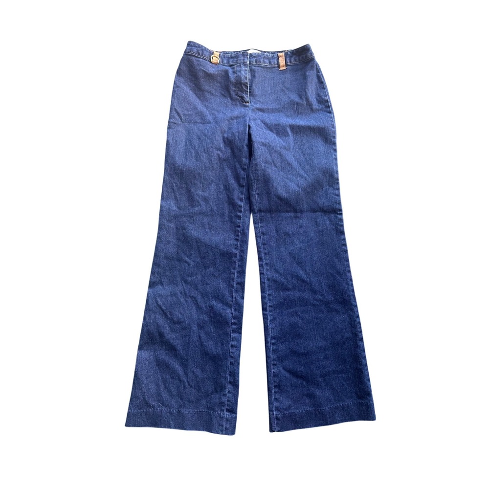 Ellen Tracy Dark Wash Wide Leg Denim Trousers Gold D-Ring Accent Size 2